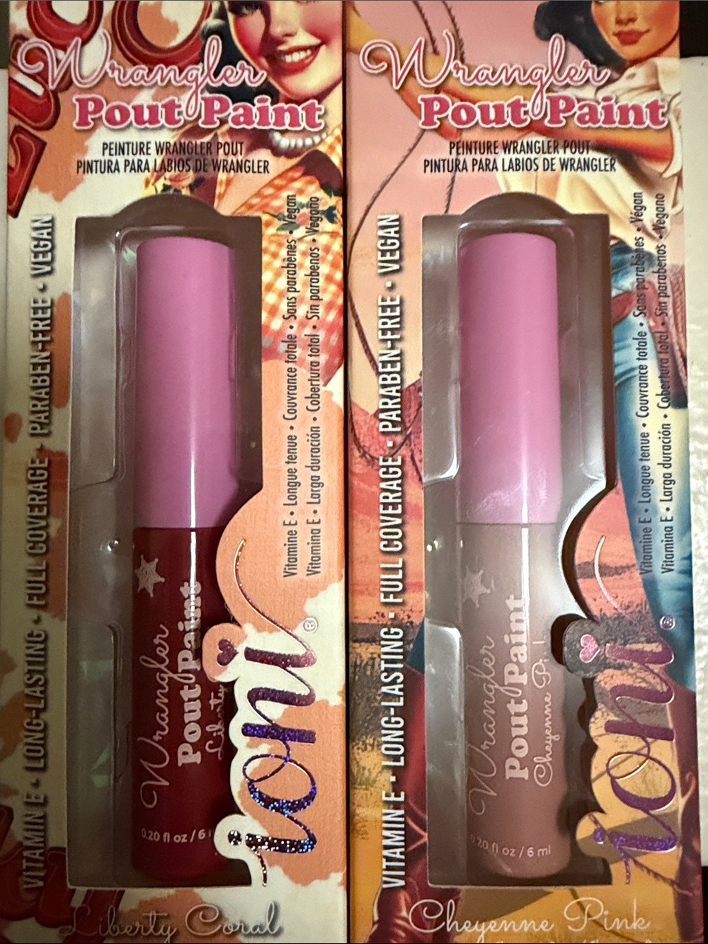 Set of 2 Ioni pink Cowgirl Wrangler Pout Paint liquid lipsticks